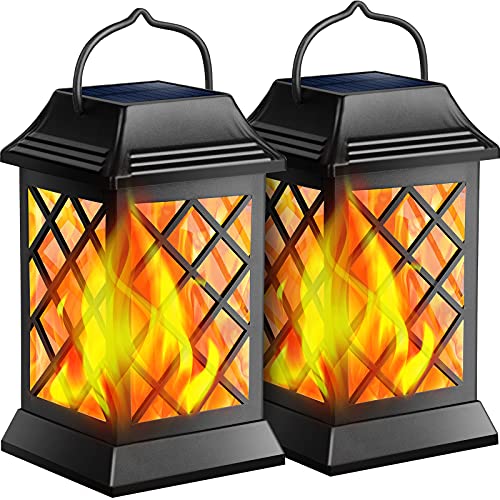 Flickering Flame Solar Lights Outdoor Metal Hanging Lantern (2 Count)