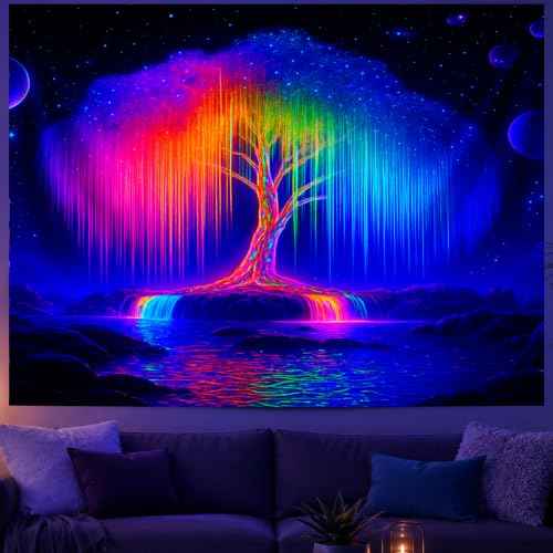 Blacklight Tapestry Tree of Life Wall Art 78 x 59 Inch