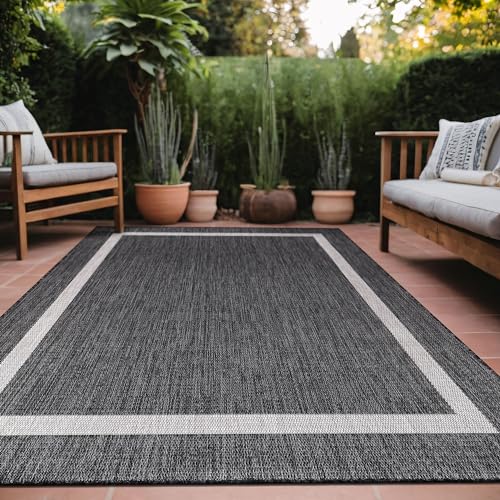 Bordered Outdoor Rug 10x14 Washable Outside Carpet for Indoor Patio Porch Waterproof Easy Cleaning Non Shedding Area Rugs Gray 10 x 14