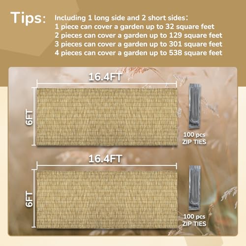 Natural 2 Pack 6FT X16.4FT Reed Fencing Roll Bamboo Privacy Screen (196.8 Sq Ft)
