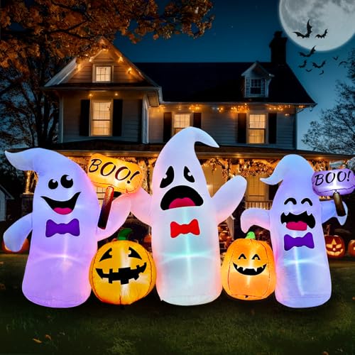 8FT Long Halloween Inflatable Ghosts and Pumpkins (Orange White)