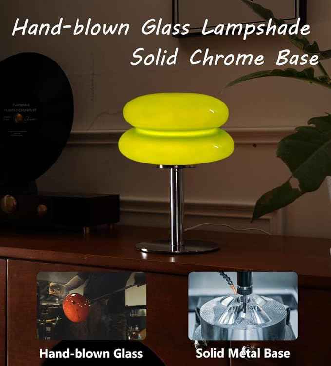 Mushroom Lamp Table Lamp for Night Stands,Mid Century Modern Desk Lamps for Bedroom, Vintage Dimmable Bedside Small Lamps, Cute Cool Home Room Aesthetic Decor for Living Room (Green)