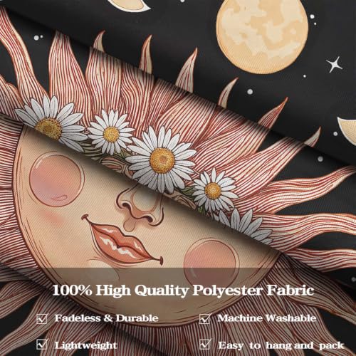 Boho Pink Sun Moon Phase Daisy Flower Floral Tapestry 48 x 36 Inch
