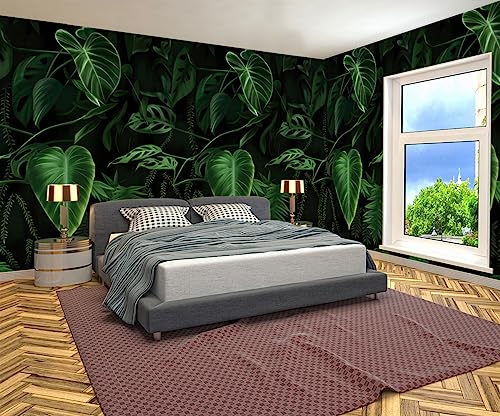 Green Leaf Wall Mural Tropical Jungle Leaves Wallpaper for Bedroom