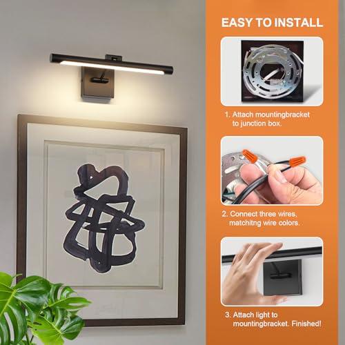 LED Picture Light Fixtures 16.53" Inches Long Modern Black Wall Lamps with Rotatable Lighting Tube Picture Frame Lights for Paintings 7W