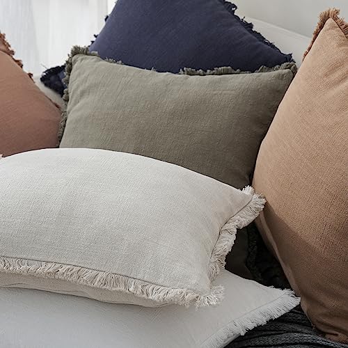 Decorative Linen Fringe Throw Pillow Covers 22×22 Inch (2 Count)