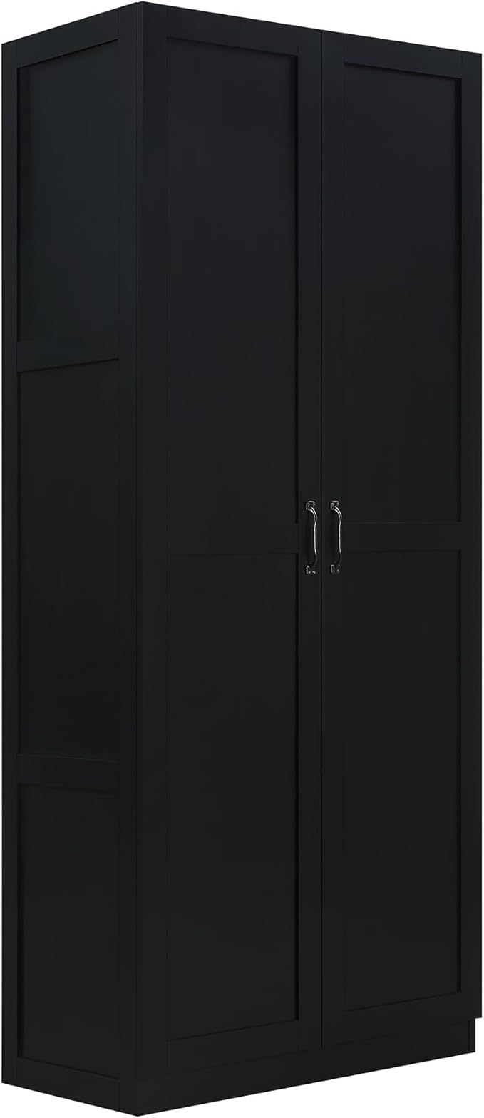Manhattan Comfort Cornelia Modern Tall Storage Cabinet with Doors and Adjustable Shelves 1.0 - Freestanding Pantry Organizer for Kitchen, Laundry Room, Garage, or Mudroom, Set of 1, Black