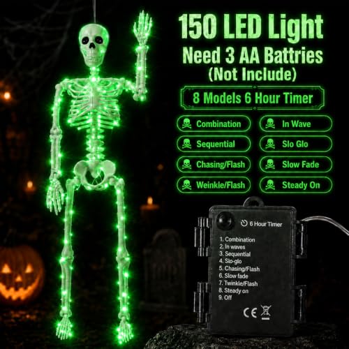 2Pack36 Halloween Lighted Skeleton Deco (Green Light)