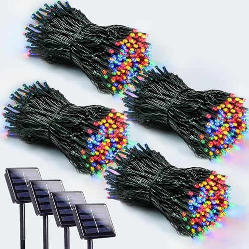 Solar Christmas Lights Outdoor 4 Pack 200 LED 132FT String Light Multicolor (4 Count)