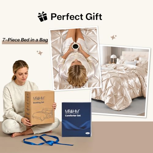 Satin Queen Comforter Set Beige