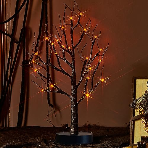 Black Halloween Tree with Lights 24 LED Orange with Timer