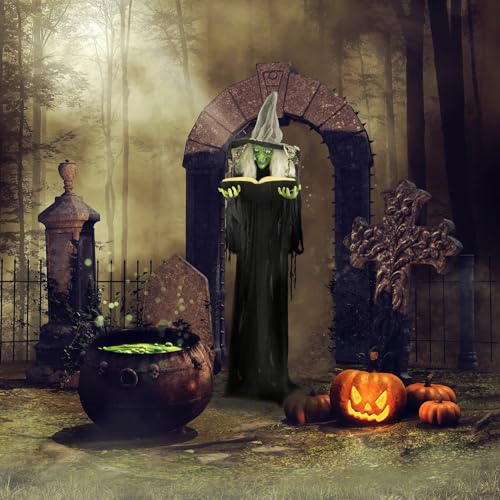 Life Size Talking Witch Holding Spell Book (72" Standing Witch w/Book)