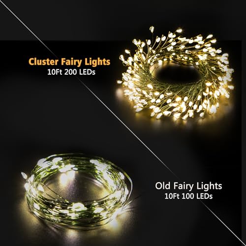 2 Pack Cluster Fairy Lights Battery Operated with Timer (400 Count)