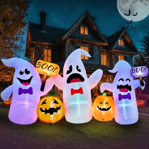 8FT Long Halloween Inflatable Ghosts and Pumpkins (Orange White)