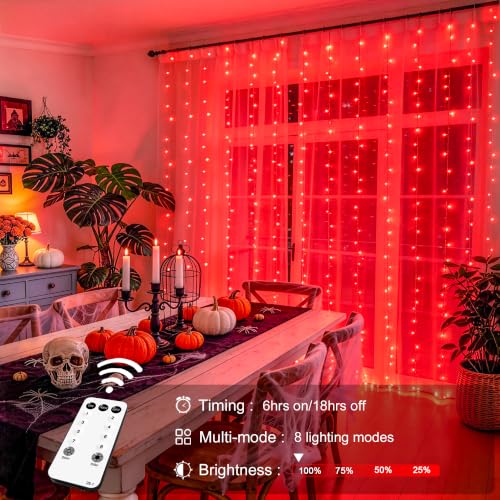 300LED Red Curtain Lights for Halloween Christmas Decor (9.8 Foot)