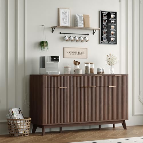 60" Large Farmhouse Sideboard Buffet Cabinet with Storage Drawers & Adjustable Shelves