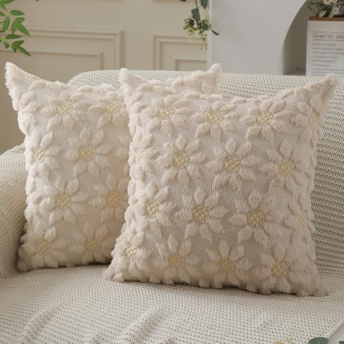 Spring Summer Pillow Covers 18x18 inch Set of 2 Beige Sunflower (2 Count)