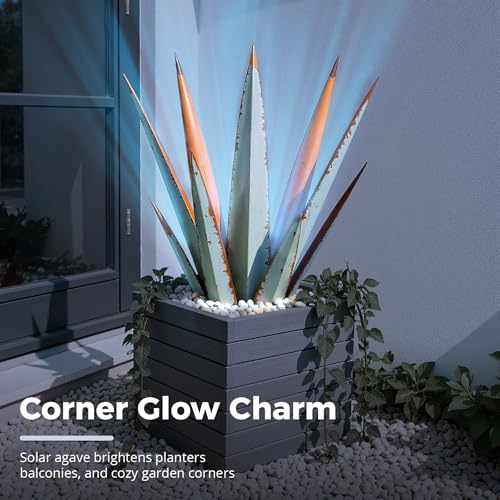 24" Metal Agave Plant Outdoor Decor with Solar Light