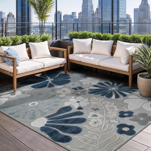 Outdoor Rug 9x12 Large Modern Floral Tropical Area Rugs for Outdoor and Indoor Patio Easy to Clean Non Shedding Living Room Porch Garden Washable Outside Carpet (108 Sq Ft)