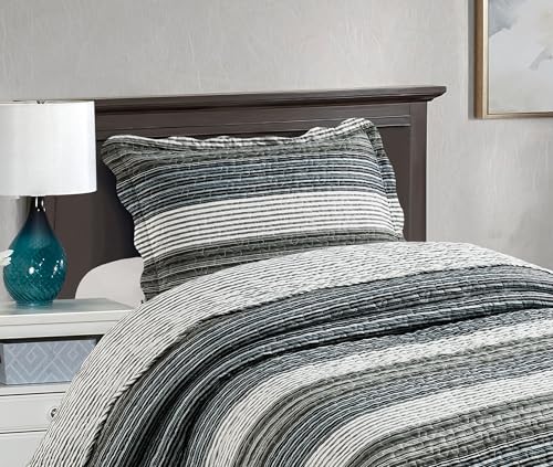 Multi Grey Stripes Patchwork Quilt Set