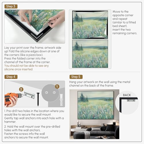 60"x72" Extra Large Framed Wall Art Wildflower Meadow Landscape Soft Pastel Nature Illustration for Home Living Room Bedroom Decor