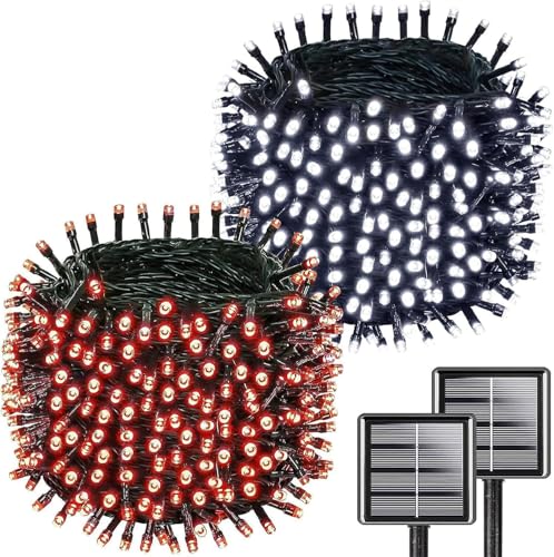 2pack 500LED Solar String Lights Outdoor Waterproof Red & White (1800.98 Foot)
