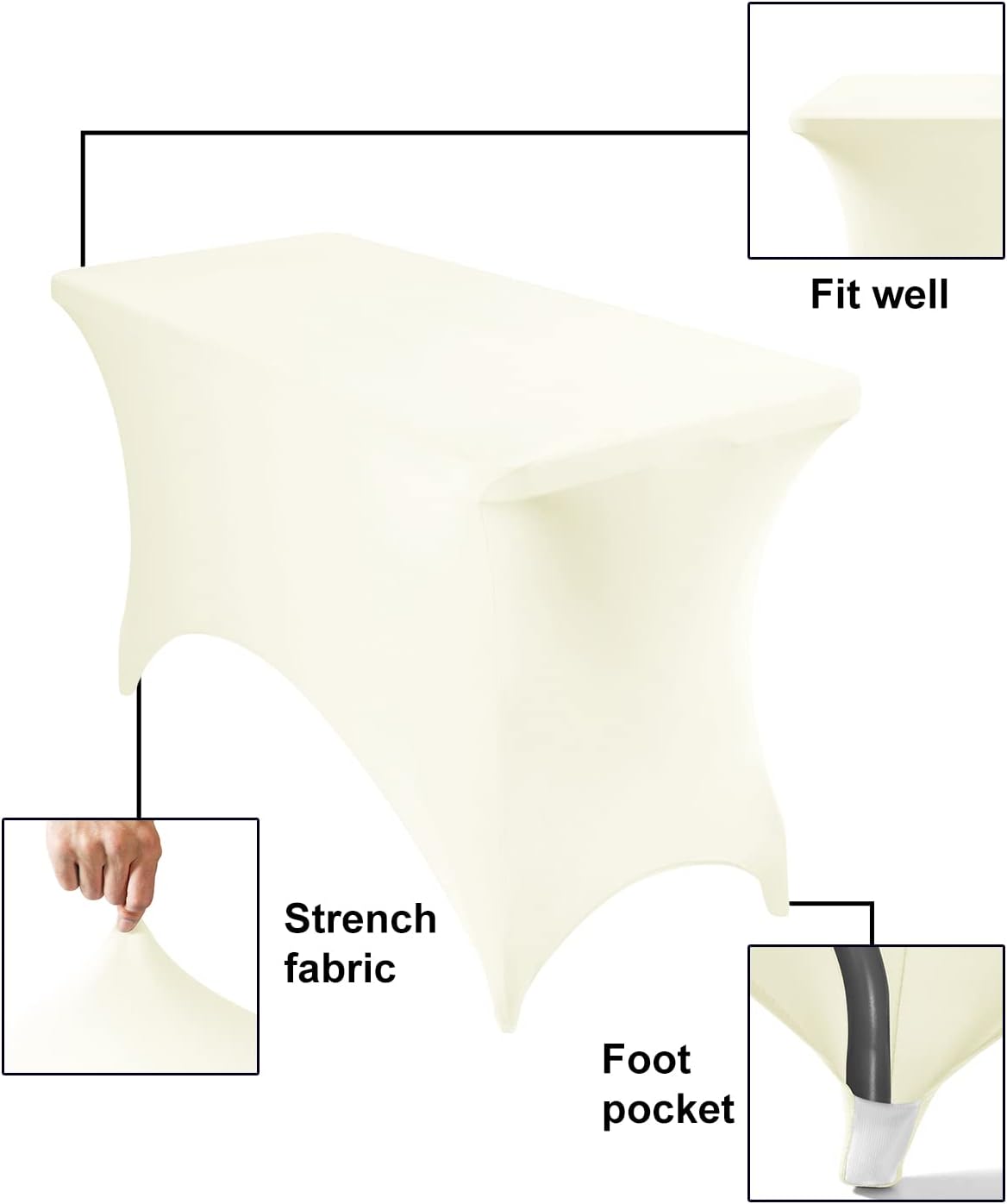 4Pack Spandex Waterproof Table Covers 4ft，Spandex 4ft Waterproof Table Cover for Party,Wedding, Banquet, and Events(Ivory)