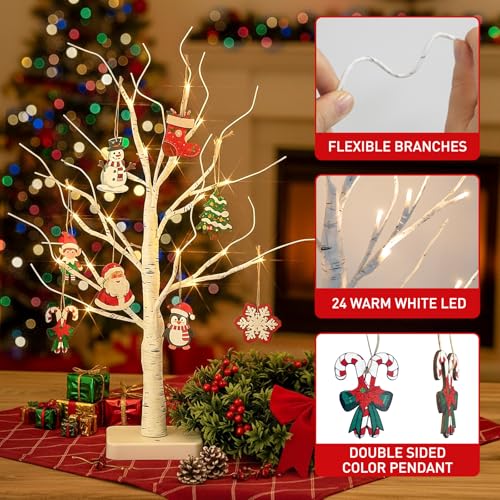 Lighted Birch Tree with Ornaments