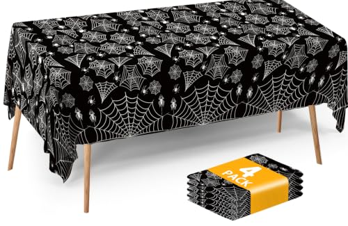 Halloween Tablecloth Plastic Black Spider Web Disposable Table Covr (4 Count)