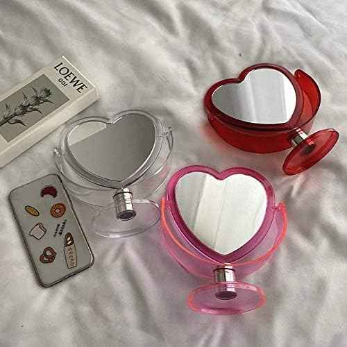 1Pc Acrylic Double Side Makeup Mirror Cute Heart Shaped Cosmetic Mirror, Transparent Base Home Bedroom Desktop Make Up Mirror (Red)