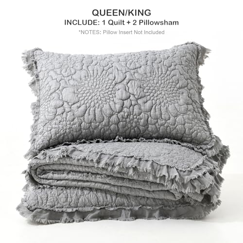 Dark Grey Ruffled Quilt Queen Size