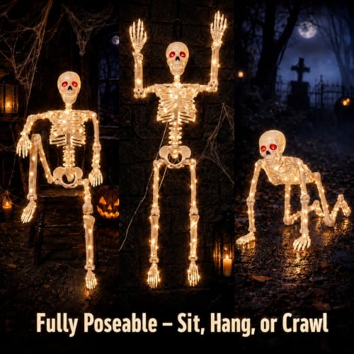 2PCS Halloween Lighted Skeletons Decoration White Light and Red Light Eyes (White LED Light)