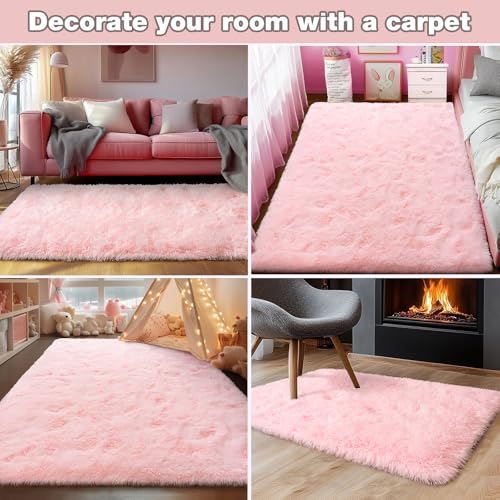 Pink Super Soft Rug for Girls Bedroom 2x3 Feet