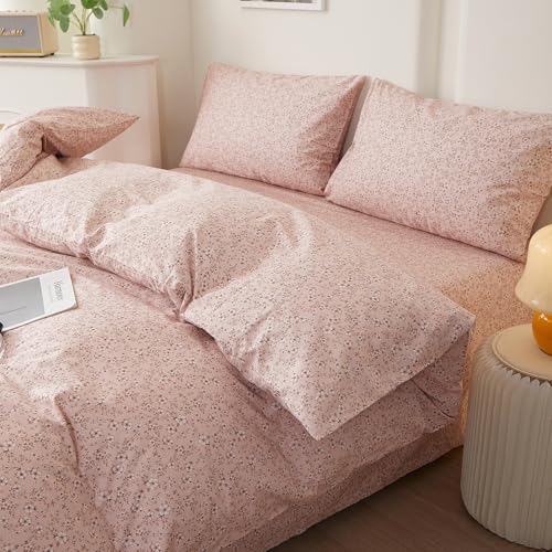 Pink Floral Comforter Set Aesthetic Cottagecore Flowers Bedding Set