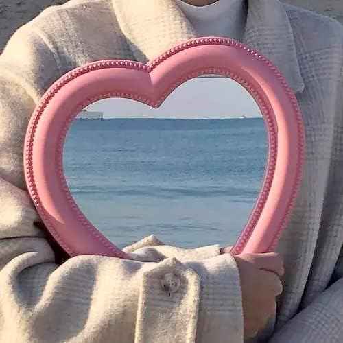 BinaryABC Heart Makeup Mirror Cosmetic Mirror Wall Desktop Mirror Bedroom Mirror(Pink)