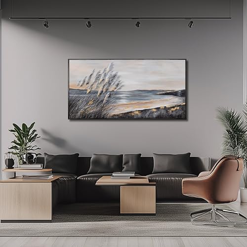 Coastal Wall Art Grey and Gold Wall Decor Trendy Artwork Framed Beach Canvas Painting for Living Room Bedroom Dining Room Office Home Decor 20x40 Inch