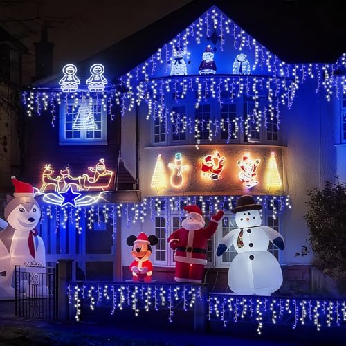66ft 800 LED Blue and White Icicle Lights Outdoor Waterproof (66 Foot)