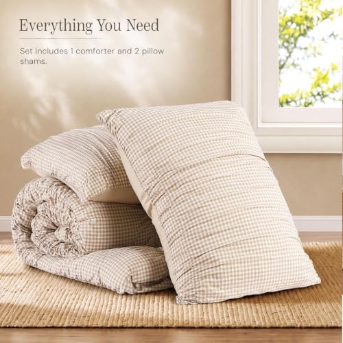 Tan Gingham Queen Size Comforter Sets