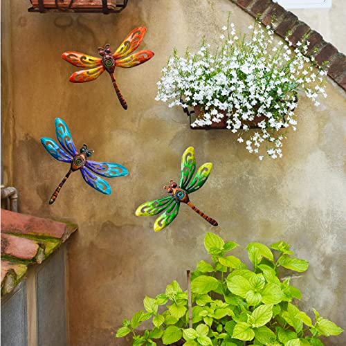 Metal Dragonfly Wall Decoration Garden Fence Outdoor Wall Art (3 Count)