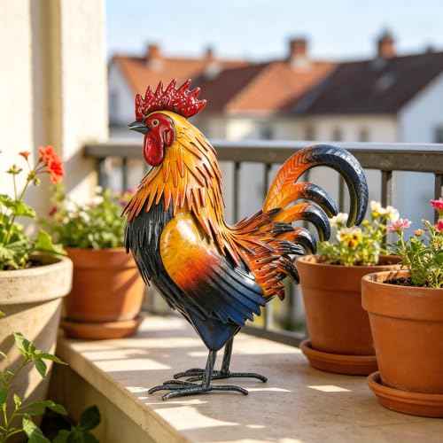 Rooster Garden Statue Sculpture Metal Chicken Yard Decor Outdoor Figurines Patio Backyard Decoration