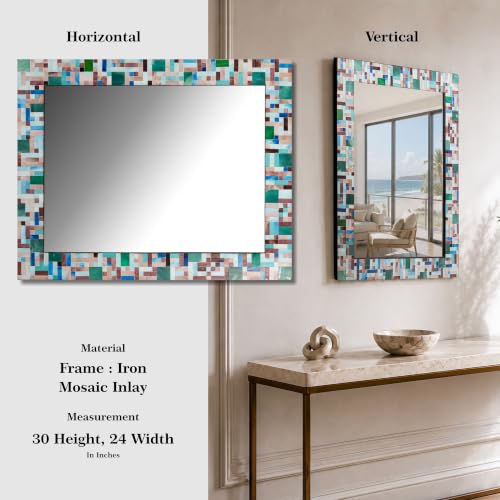 30" x 24" Green Mosaic Wall Mirror