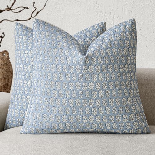Decorative Floral Print Throw Pillow Covers 18×18 Powder Blue (2 Count)
