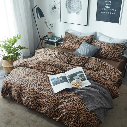 Leopard Print Comforter Set Full Size Animal Cheetah Printed Comforter Set 3 Pieces Fluffy Soft Microfiber Brown (3 Count)