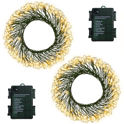 2 Pack Cluster Fairy Lights Battery Operated with Timer (400 Count)
