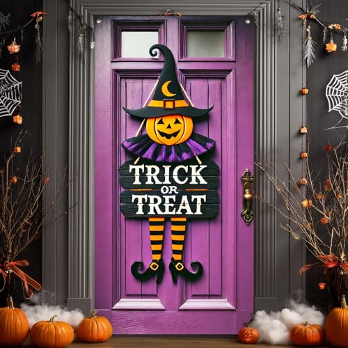Halloween Door Cover Trick Treat Witch 35x71 Inch Polyester