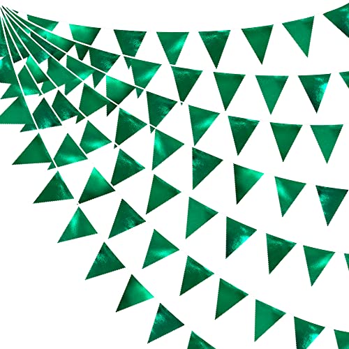 Green Party Decorations Triangle Pennant Banner Flag Dark Green Metallic Fabric Bunting Garland for Graduation Wedding Bridal Shower Birthday Baby Shower Holiday Retirement Game Party Supplies (36 Count)