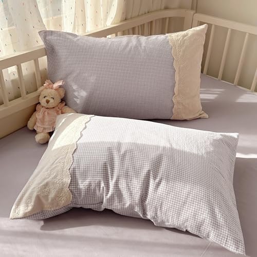 Purple Gingham Comforter Set King 3 Pieces Purple Grid Bedding Comforter with Romantic White Lace Fluffy Soft Microfiber Farmhouse Gingham Bedding Set Vintage Plaid Checkered Comforter Set