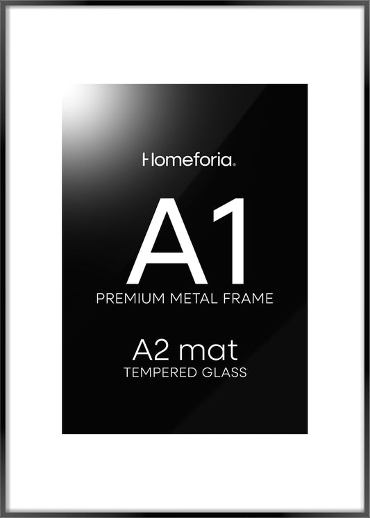 Homeforia A1 Poster Frame Black, High End Metal 23.4 x 33.1 inch Large Picture Frames with Mat 16.5 by 23.4 for Photo, A1 Size Frames Matted to A2 Print, 23.4x33.1 Thin Frame, Tempered Glass, Set of 1