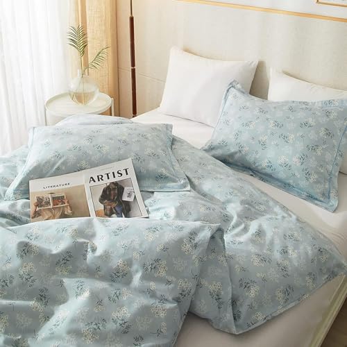Vintage Floral Comforter Set Full Size Farmhouse Blue Flower Bedding Comforter Chic Floral Girls Cottagecore Bedding Set Soft Microfiber Cute Flower Botanical Comforter Set for All Season