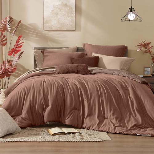 Full Comforter Set 7 Pieces Terracotta Cationic Dyeing Bed in a Bag